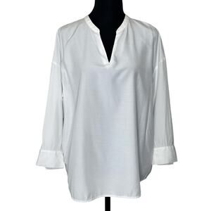 Banana Republic Mandarin Collar V Neck 3/4 Sleeve Blouse Pintuck Ivory Medium